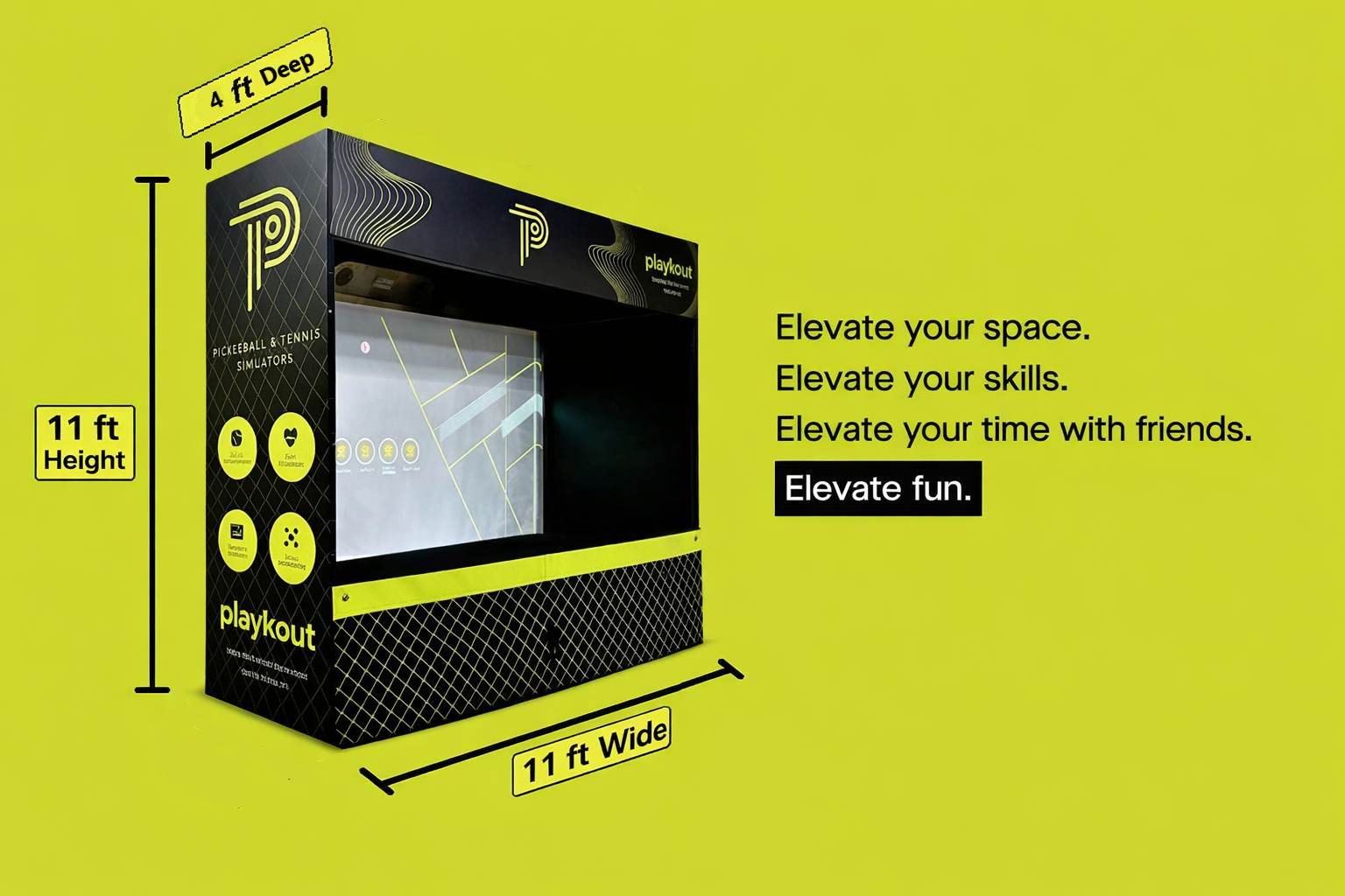 Playkout System Dimensions — 11 ft height, 11 ft wide, 4 ft deep